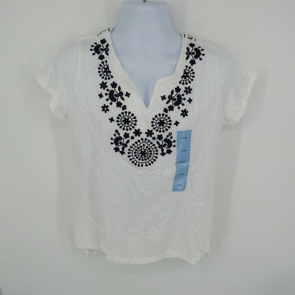 Premise Women's Embroidered Shirt Top White Large NWT $48